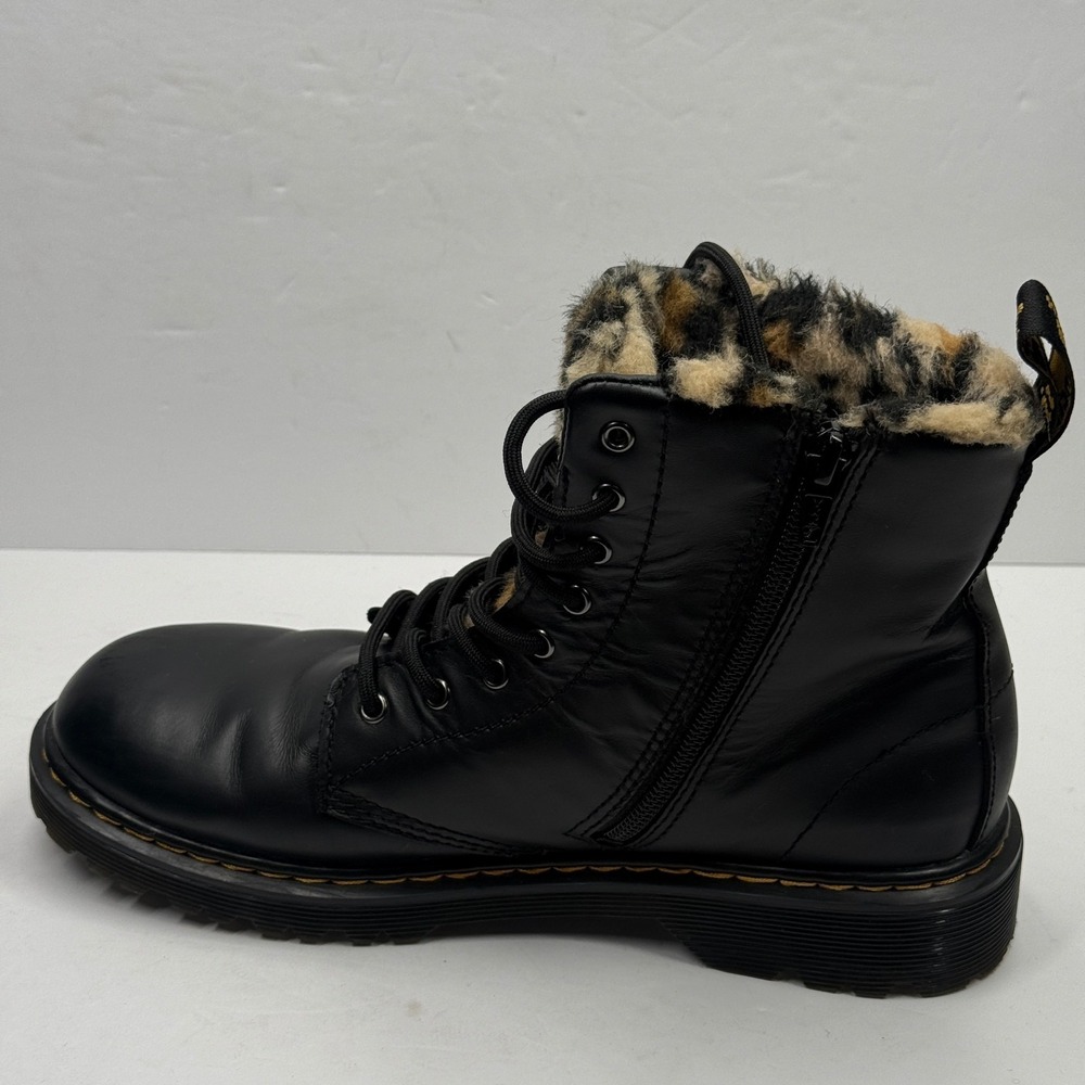 Dr. Martens 1460 Serena Leo Leopard Faux Fur Lined‎ Black Leather Boots 6M - Picture 4 of 10